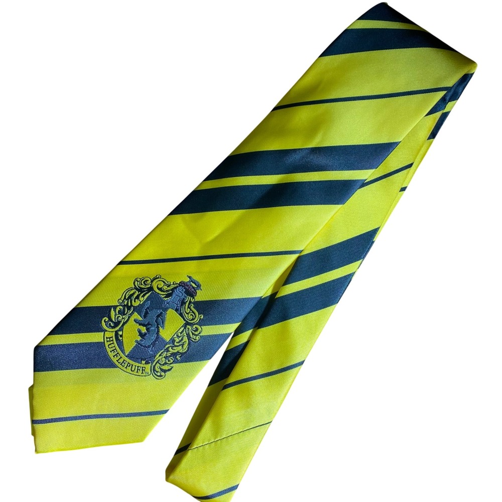 Harry Potter Hufflepuff House Necktie Yellow Black Striped Crest SKU 01369289